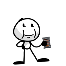 a cartoon character holding a bag of doritos chips