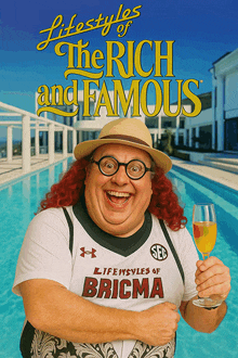 a poster for lifestyles of the rich and famous features a man with red hair