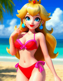 princess peach is standing on the beach wearing a bikini