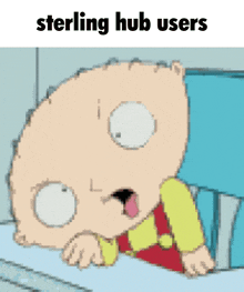 a cartoon character with the words sterling hub users on the top