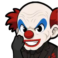 a cartoon drawing of a clown with blue eyes
