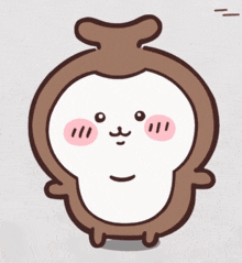 a cartoon drawing of a monkey with a smiley face and pink cheeks
