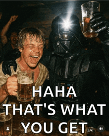 a picture of darth vader and luke skywalker holding beer mugs