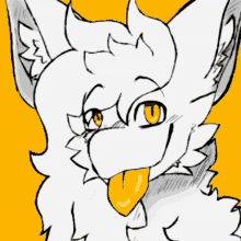 a drawing of a cat with its tongue sticking out