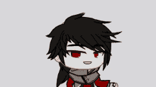 a cartoon of a boy with black hair and red eyes
