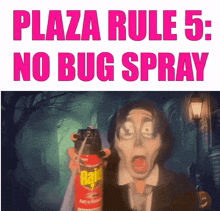 a picture of a man holding a raid bug spray
