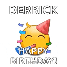 a smiley face wearing a party hat and confetti is surrounded by smiley faces wearing party hats and confetti .