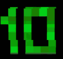the number 10 is made of green squares and is glowing in the dark .