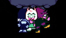 a pixel art drawing of a cat and a girl