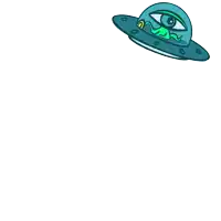 a cartoon drawing of a flying saucer with a green alien inside