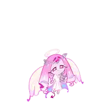 a pink and white cartoon character with wings and a halo