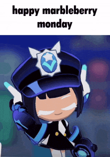 a picture of a police officer with the words happy marbleberry monday on the bottom