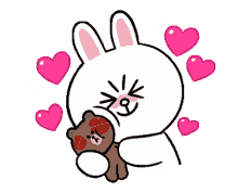 brown bear cony rabbit love kiss hearts