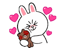 Brown Bear Cony Rabbit Sticker - Brown Bear Cony Rabbit Love Stickers