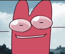 a cartoon drawing of a red monster with a smile on his face