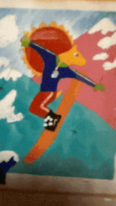 a painting of a person on a snowboard with the word veo on the bottom right