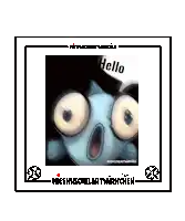 a picture of a fish with big eyes saying hello in a frame .