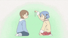 a cartoon girl holds a coin in her mouth