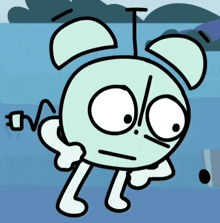 a cartoon drawing of a frog with a t on it 's head