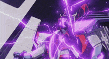 a robot with purple lightning coming out of it 's chest