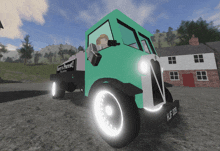a green truck with a sign that says harry 's potters