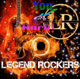 a poster that says legend rockers with a guitar on it