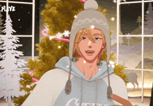 a drawing of a man wearing a hat and a sweatshirt with the word guess on it