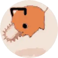 a pixel art of a dog with a chainsaw on its head .