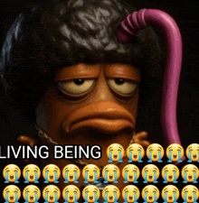 a picture of a cartoon character with the words living being written on it
