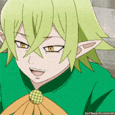 a close up of a cartoon character with green hair