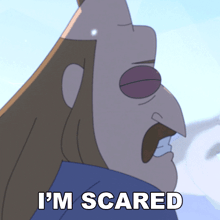 a cartoon of a man with the words i 'm scared above him
