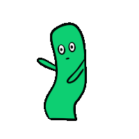 a cartoon drawing of a green worm with a face