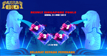 a poster for singapore pools shows a lion and a fish