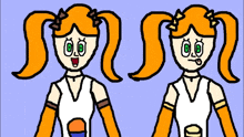 two girls with orange hair are standing next to each other with one making a funny face