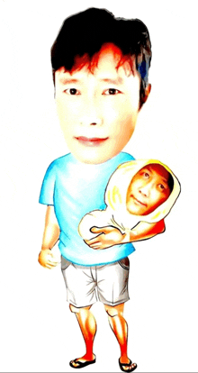 a cartoon drawing of a man holding another man 's head