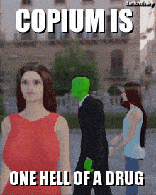 a woman in a red dress stands next to a man with a green face