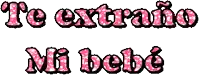 a graphic that says te extraño mi bebe in pink letters