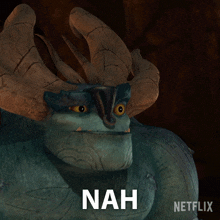 a picture of a monster with horns and the word nah on the bottom