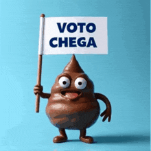 a cartoon poop holding a sign that says " voto chega "