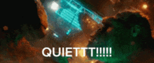 a man is laying in a dark room with the words quiettt !!! written on the bottom