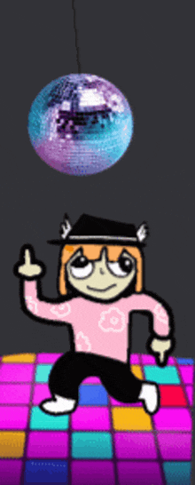 a cartoon character is dancing on a disco floor under a disco ball