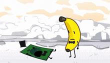 a cartoon drawing of a banana wearing a top hat and a bow tie