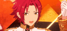 a anime character with red hair and yellow eyes