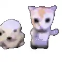 two stuffed animals are standing next to each other on a white background .