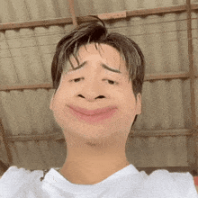 a man in a white shirt makes a funny face