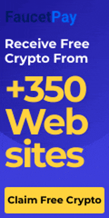 an advertisement for faucetpay that claims to receive free crypto from 350 web sites