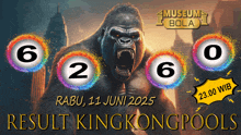 a poster for king kong pools shows a gorilla