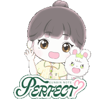 a cartoon drawing of a girl holding a ticket and a stuffed animal with the words perfect on the bottom