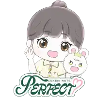 a cartoon drawing of a girl holding a ticket and a stuffed animal with the words perfect on the bottom