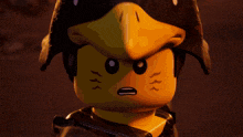 a cartoon character with horns is standing next to a purple lego character